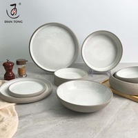 Vaisselle rustique en céramique émaillée, assiette à ramen, assiette à steak, assiette à dîner mate, ensemble de vaisselle de restaurant, assiettes et bols