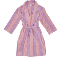Peignoir de luxe rose et violet rayé pour femme, manches longues, longueur intégrale, en flanelle douce et polaire, avec col à revers et poches