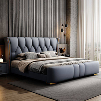 Lit King Size de Luxe Style Minimaliste, Meuble de Chambre à Coucher, Lit Rembourré en Cuir Gris, Nouveau Lit de Designer avec Rangement pour Usage Domestique