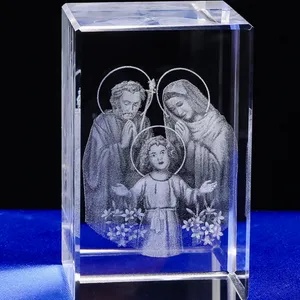 热销3d激光雕刻基督教水晶立方体雕刻水晶立方体发光二极管纪念品
