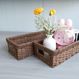 Cesta de almacenamiento tejida hecha a mano, rectangular, 36x16x9cm, organizador de oficina, cesta de ratán para escritorio, toalla, control remoto - Product Image 4