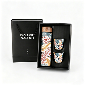 Customizable Business Thermal Bottle with Two Matching <b>Cups</b>, Portable Insulated Drinkware Gift Set - Product Image 5