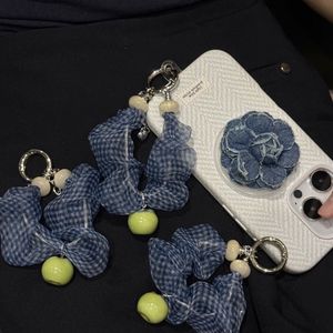 Factory Wholesale Plaid Mesh Fabric Bow Keyring Sweet Green Bead Decor <strong>Keychain</strong> Charm for Backpack Phone Accessory Souvenir - Product Image 5