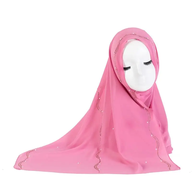 Premium Chiffon batu jilbab syal Muslim Malaysia wanita lembut sutra fashion glossy sifon gelombang syal batu dalam stok