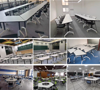 Table pliante modulaire de conférence GUANGWEI, forme trapézoïdale, en panneaux de bois écologiques, style moderne et minimaliste, pour salles de classe et formations.