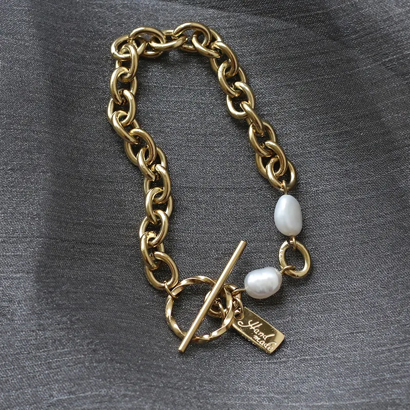 Elegantes Edelstahl armband Natürliches Perlen armband Ot Verschluss Gold Perlenketten armband Schmuck