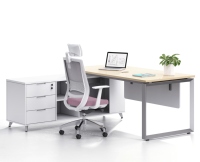 Ensemble de bureau et chaise modulaires en bois en forme de L, avec pieds en métal, pour la maison ou le bureau