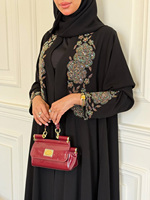 Nouvelle Abaya noire de luxe avec broderie florale dorée, élégante, style Dubaï, pour femmes musulmanes, vente en gros