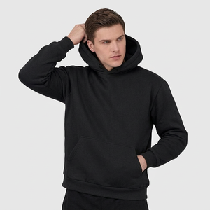 <b>Plain</b> <b>Black</b> Pullover <b>Hoodie</b> (or Men's Blank Fleece <b>Hoodie</b> / Kangaroo Pocket <b>Hoodie</b>) - Product Image 1