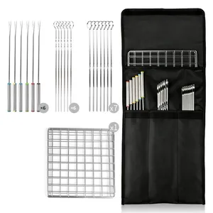 Ensemble <span class=keywords><strong>de</strong></span> brochettes à double rôtissage, durables, résistantes à la chaleur, antiadhésives, accessoires <span class=keywords><strong>de</strong></span> barbecue pour le camping <span class=keywords><strong>en</strong></span> plein air avec fourchettes <span class=keywords><strong>en</strong></span> métal et manche <span class=keywords><strong>en</strong></span> <span class=keywords><strong>bois</strong></span> - Product Image 5