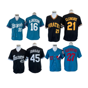 Venta al por Mayor de Camisetas de Béisbol Retro con Costuras Decorativas, 16 Bo Jackson, 9 Jackson, 21 <span class=keywords><strong>Clemente</strong></span>, 27 Guerrero, 99 Vaughn, 51 Johnson - Product Image 1
