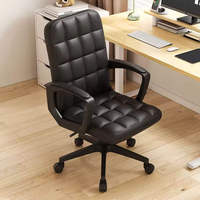 Fauteuil de bureau ergonomique moderne en cuir PU, dossier mi-haut, pivotant, avec soutien lombaire, hauteur réglable, accoudoirs fixes motorisés, pour la maison