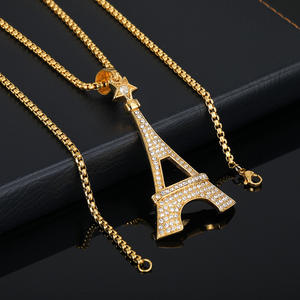 Collier tour Eiffel Hip Hop <span class=keywords><strong>Paris</strong></span> pour hommes Iced Out CZ étanche en acier inoxydable non terni à la mode plaqué <span class=keywords><strong>or</strong></span> pour cadeau - Product Image 4