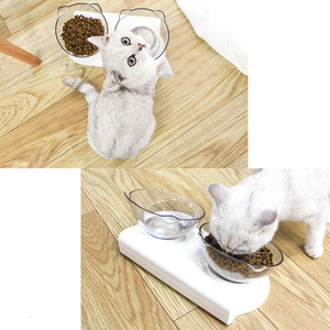 Tigela plástica transparente dupla elevada, tigela de alimentação para animais de estimação | levantado o fundo para gatos e cães pequenos - Product Image 6