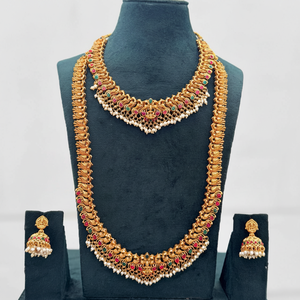 Traditional South <b>Indian</b> Temple Long Bridal Necklace Set Alloy Gold Plated Zircon Earrings Vintage Engagement Wedding - Product Image 2