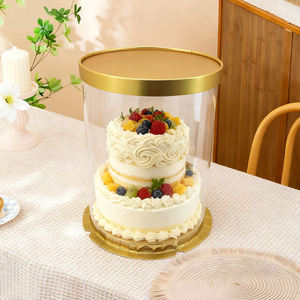 Boîte à gâteau ronde transparente de 4/6/8/10 pouces à faible MOQ, boîte d'emballage dorée pour gâteau d'anniversaire et fleurs - Product Image 2