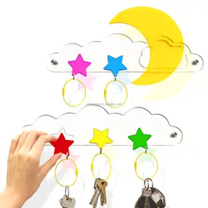 Artworld Creative Acrylic Holder for Wall Colorful Star Key Chains Cloud & Moon Wall-Mounted Key Hanger Organizer Wall Key Rack