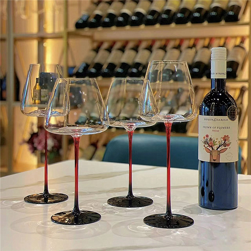 Wholesale Clear Wine Glasses Goblet Creative Unique Red Stem Red Wine Glasses Wine Glass Drinking Glassware