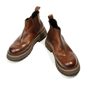 Bottes Chelsea pour hommes, chaussures montantes à semelle épaisse, talon moyen, style britannique, bottes à enfiler, couleur marron, taille adulte - Product Image 3