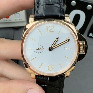 Reloj Mecánico de Moda para Hombre, Oro Rosa, Movimiento Automático, Correa de Cuero Negra, Segundero Pequeño, Resistente al Agua, Estilo Ejecutivo - Product Image 1