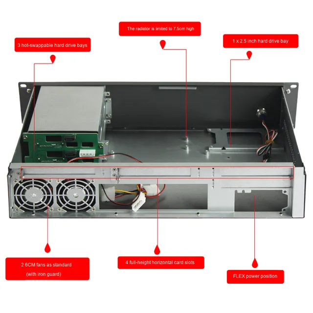 2U Server Chassis 3 Hot-Swappable 4 Full-Height Mini-ITX Motherboard SSD+HDD NAS Slots 280 Deep Lock Industrial Computer Stock