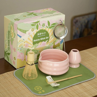Accessoires pour matcha rose personnalisé bol en céramique fouet tamis porte-cuillère support torchon expérience ultime du matcha