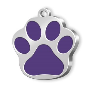 Targhetta Identificativa per Animali Domestici in Metallo Viola con Grande Impronta di Zampa - Product Image 1