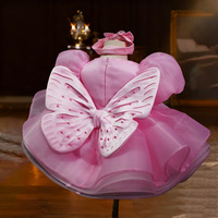 Robe de Soirée de Luxe Élégante pour Fille de 1 à 12 Ans, Manches Courtes, Traîne Longue Papillon, avec Bandeau – Collection 2026 (Vente en Gros)