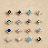 Pendentifs breloques carrés en argent sterling S925 de 4 mm avec pierres de naissance multicolores et connecteurs en CZ à double boucle pour la fabrication de bijoux