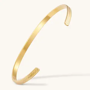 Mạ vàng thép không gỉ Bangle Cuff phẳng, thép không gỉ trang sức cho khắc hình học kết hợp hình