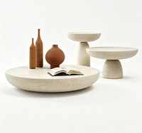 Ensemble de tables basses en fibre de verre imitation travertin style nordique Wabi-Sabi, table basse ronde sur piétement, table d'appoint pour salon
