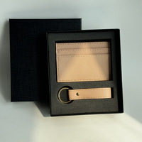 Dompet Kartu Kulit PU Buatan Tangan dengan Logo Kustom, Tipis, Modern, Elegan, Unisex, Set Kotak Hadiah untuk Pria Wanita