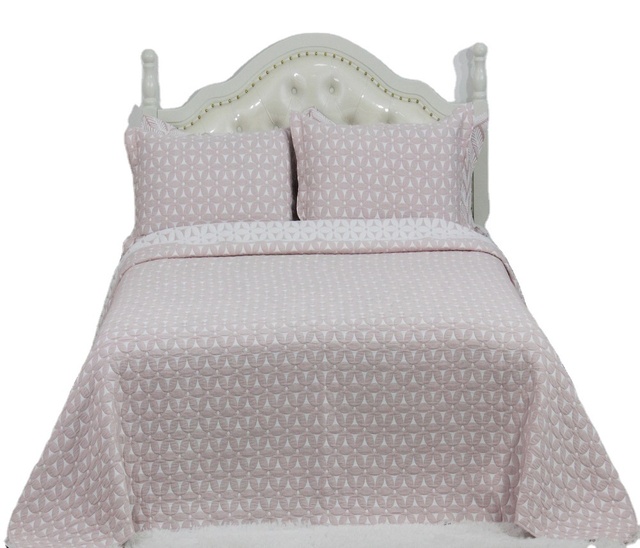 Pink Floral 3-Piece 3D Textured Microfiber Quilt Set Reversible All Season Modern Home Bedding