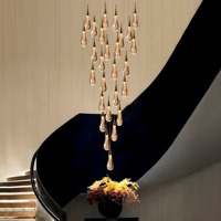 Lustres suspendus LED en cristal personnalisés de 2M, 3M, 4M, style goutte de pluie, avec fonction dimmable pour escalier, hall d'entrée et plafonds hauts