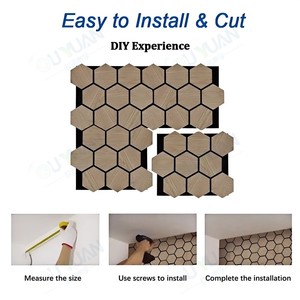 Bảng điều khiển trang trí cách âm thiết kế mới 18/21/9mm lục giác Acoustic gỗ <span class=keywords><strong>MDF</strong></span> tấm Tường đá đen cho căn hộ - Product Image 5