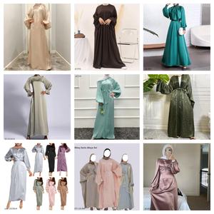 فستان ماكسي ساتان عالي الجودة لملابس العيد الإسلامية عباية دبي النسائية فستان ماكسي ساتان بأكمام طويلة - Product Image 6