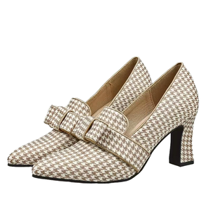 Chaussures d'hiver à talon carré et plateforme, doublure en PU, motif à carreaux, talon haut (5-8 cm), bout pointu, bout fermé, fermeture à enfiler, cheville - Product Image 1