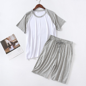 Pyjamas <span class=keywords><strong>pour</strong></span> hommes, personnalisés, décontractés, en modal tricoté, respirants, thermiques, confortables, vêtements de nuit avec hauts à manches courtes - Product Image 3
