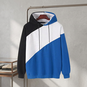 Sweat à capuche en coton tricoté sur mesure pour homme, couleur unie contrastante noir et blanc, lavé, pour l'hiver, fourni par l'usine - Product Image 3