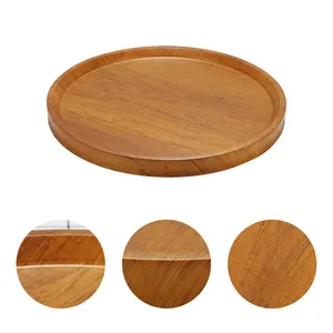 Wooden Decorative Acacia Wood Coffee Tray Wood Round Serving Platter Eating Tray Breakfast Trays