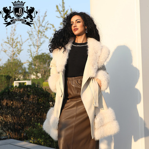 Janefur Cappotto in Ecopelle Bianco di Lusso con Cintura e Bordo in Pelliccia Sintetica per Donna, Giacca in Pelle Foderata in Pelliccia Sintetica - Product Image 6