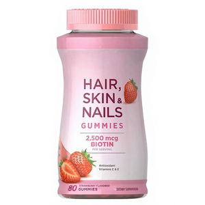 תוספי תזונה אורגניים לשיער, עור וציפורניים עם ביוטין בטעם תות, לנשים בוגרות, 2500 מיקרוגרם, 80 כמוסות, 40 מנות. - Product Image 3