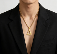 Collier triangulaire en acier inoxydable étanche, plaqué or 18 carats, pendentif géométrique creux, chaîne maille gourmette, bijoux unisexe, cadeau