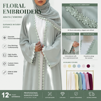 Abaya ouverte en tissu Nida avec dentelle florale pour femme, vêtement islamique de Dubaï avec hijab en mousseline, robe musulmane en gros pour l'été 2026