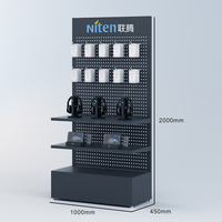 Con ganchos y estantes, caja de teléfono, pantalla de pie, soporte de exhibición de accesorios de teléfono celular de pie de metal