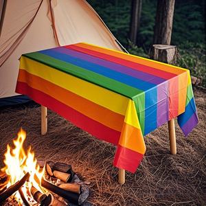 <span class=keywords><strong>Mantel</strong></span> versátil con rayas arcoíris, <span class=keywords><strong>mantel</strong></span> desechable, grueso, envuelto individualmente, plástico duradero, decoración festiva para todas las estaciones - Product Image 2