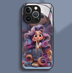 Dolce <span class=keywords><strong>capelli</strong></span> <span class=keywords><strong>ricci</strong></span> ragazza stampa vetro PC TPU Cover posteriore per Iphone 7 8 SE X Xr XS 11 12 13 14 15 16 17 Pro Max - Product Image 1