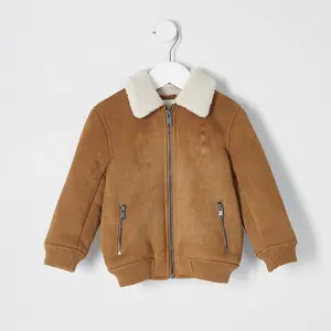 New season designs baby boys thick brown zipper bomber jacket cheap price kids winter warm coat