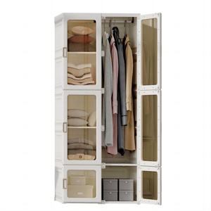 Armoire de rangement modulable 4-15 cubes en plastique pliable avec <span class=keywords><strong>tringle</strong></span> de suspension pour salon - Product Image 3