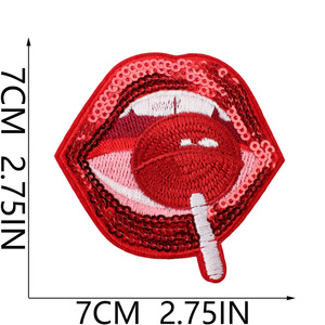 Parches Bordados con Lentejuelas Mini de la Serie Labios Rojos Sexys con Diseños Mixtos de Sarga, Cereza y Fresa, Termoadhesivos para Sombreros y Ropa - Product Image 2